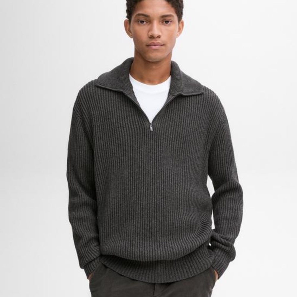 GH Bass Earth - Dark Grey Knit Men's Quarter Zip Long Sleeve Sweater